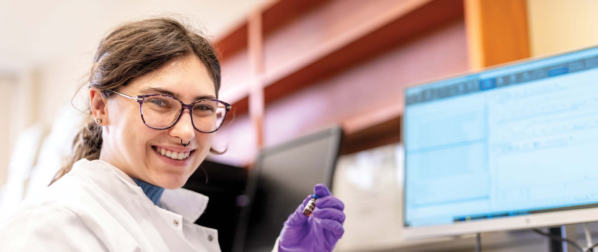 student in pharmacy classroom