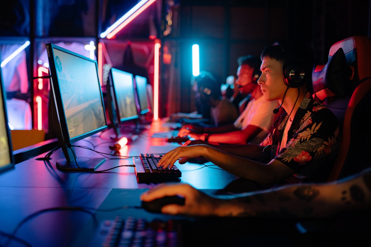 Students playing computer games.