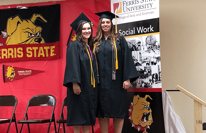Amy Reed graduating from Ferris State University in Traverse City with her Bachelor's Degree in Social Work in May of 2018.