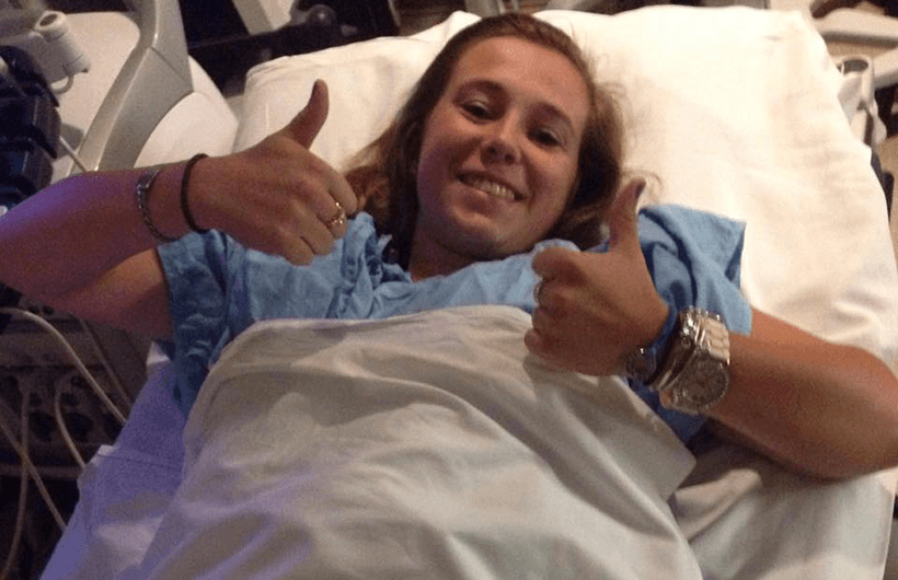 Katie Schumann in the hospital