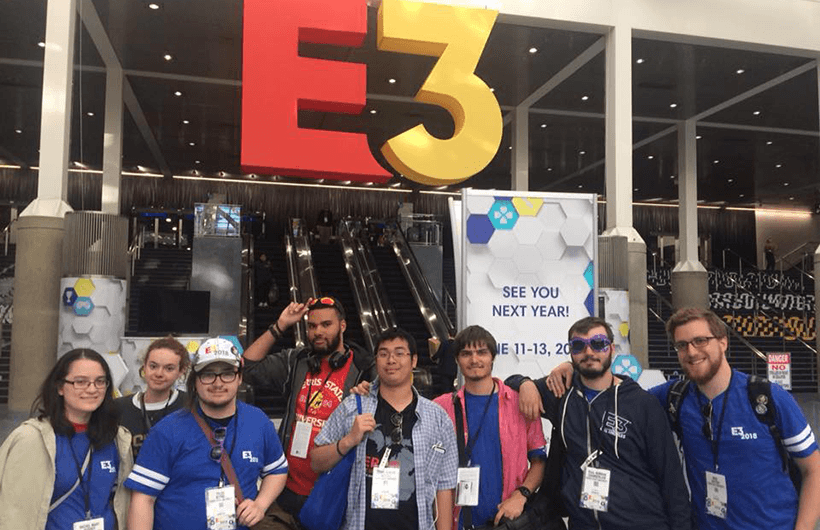 A group of Digital Animation and Game Design students at the E3 gaming competition in Los Angeles.