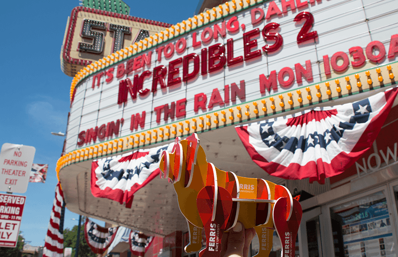 Bulldog in front of State Theater