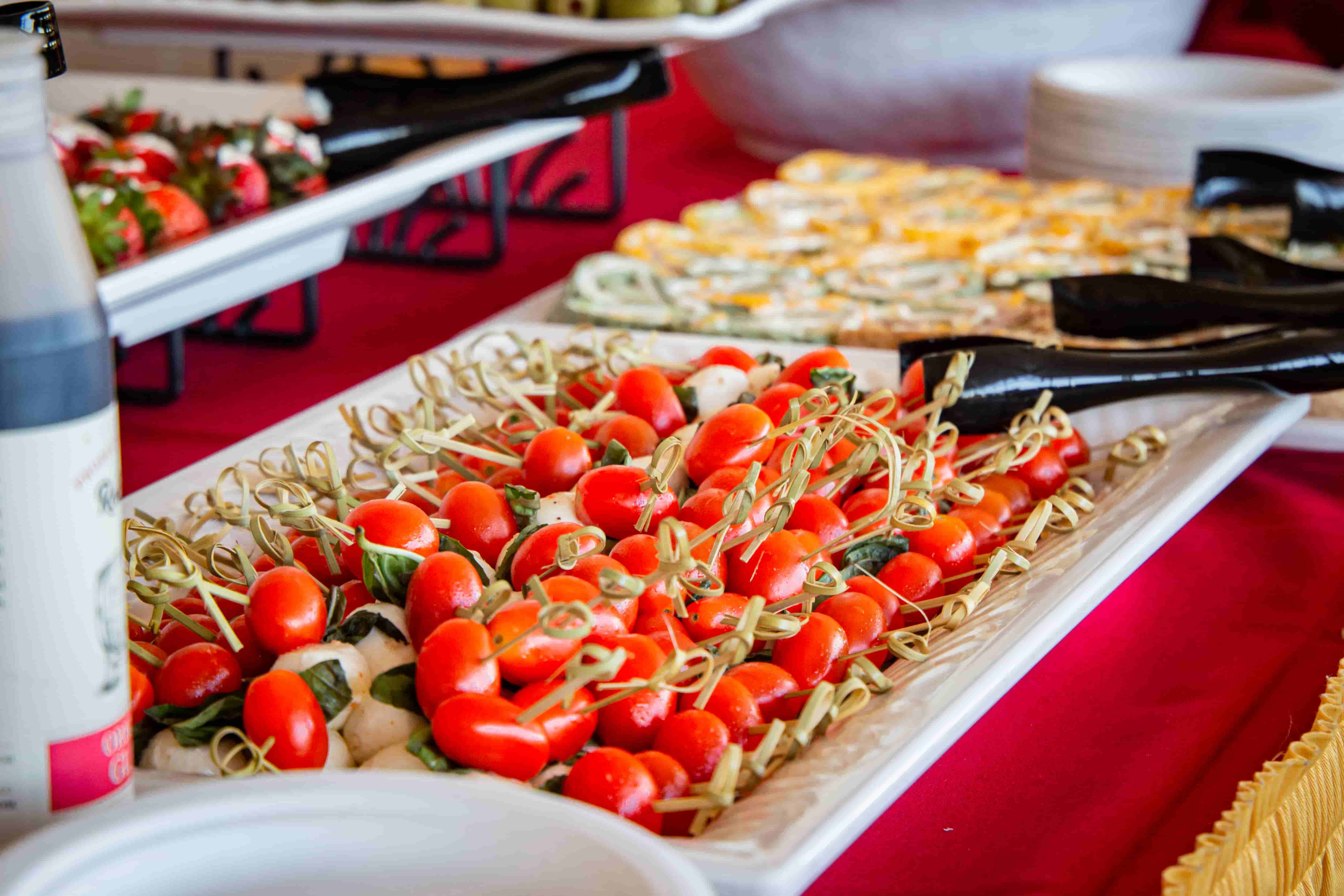 vegetable skewers on table