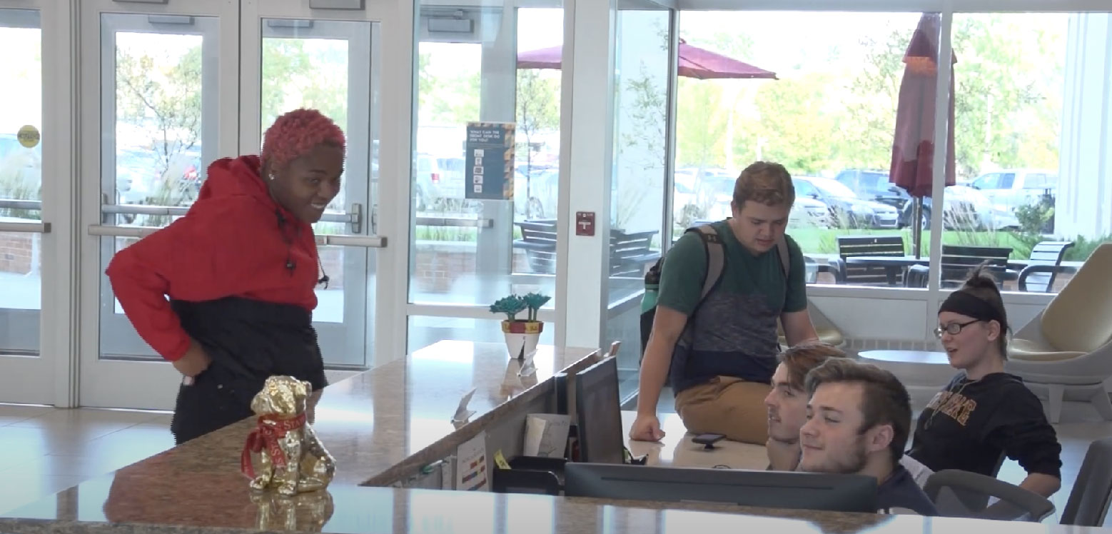 Students working in residence hall