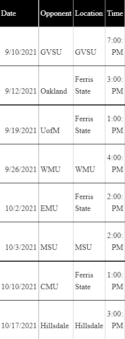 2021-2021 Men's Club Soccer Schedule