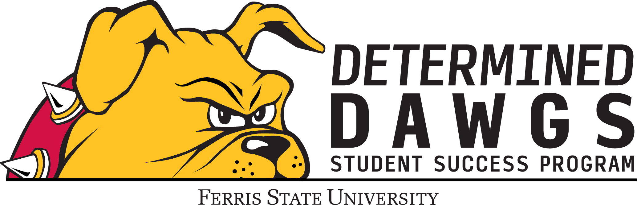 half bulldog with the words determined dawgs student succes program